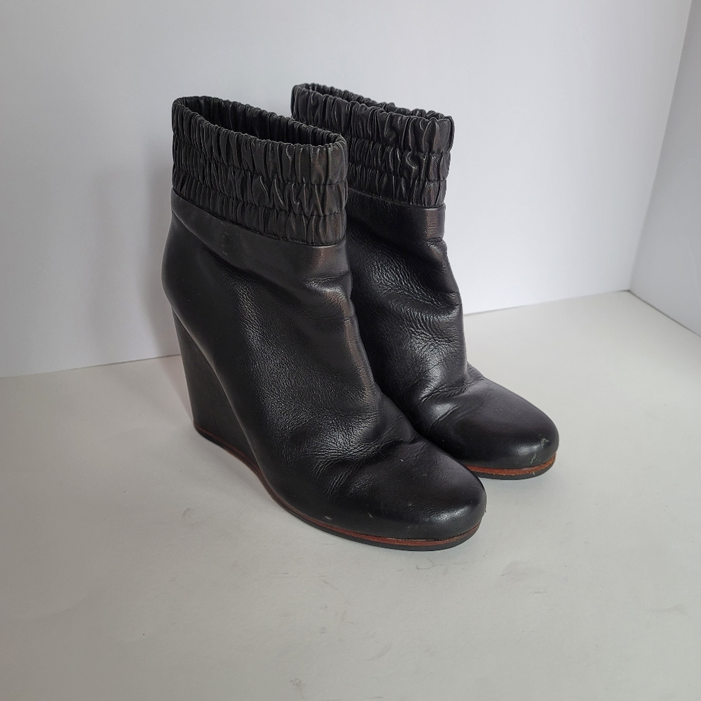 Dolce Vita Black Leather Platform Wedge Elastic Ankle Booties  Boots Women's 8.5